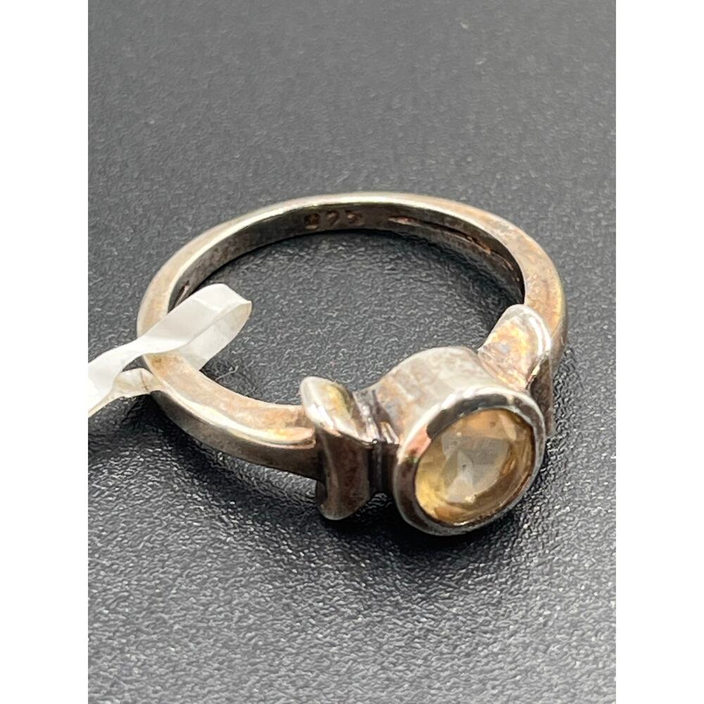 Designer Signed Sterling Silver Round Bezel Set Citrine Ring Sz 7.25 - Picture 8 of 12